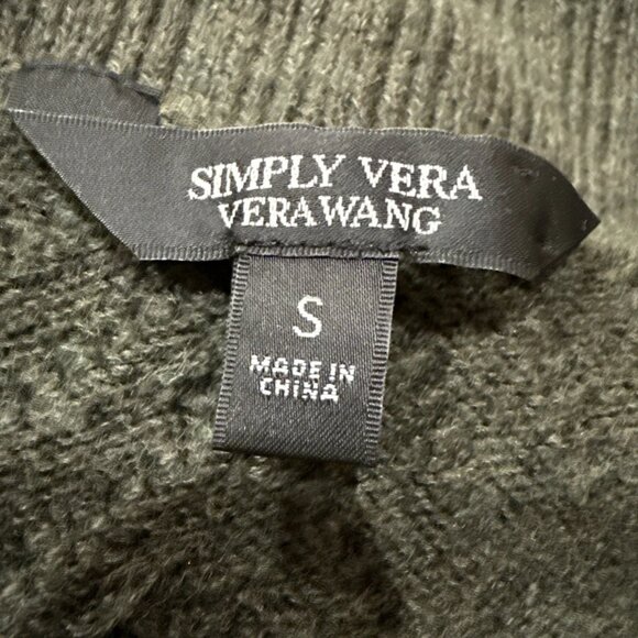 Simply Vera Wang Olive Green Chunky Wrap Poncho S Sweater Lagenlook Flowy Ribbed - Picture 8 of 9